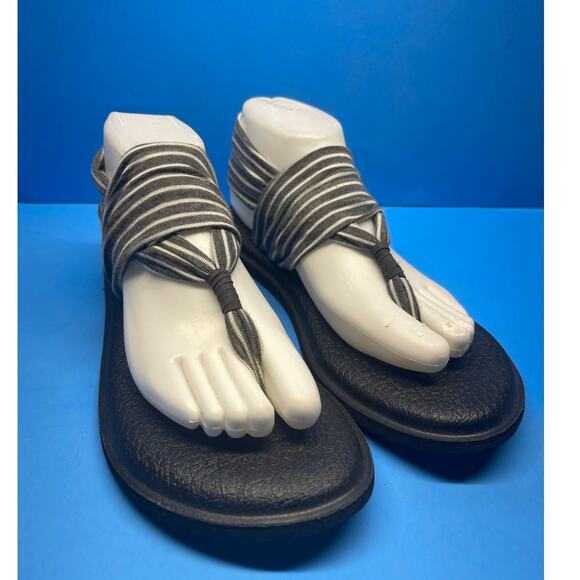Women's Sanuk Yoga Sling 2 Sandals Flip Flops Size 9 Black Stripe Design - Picture 1 of 7